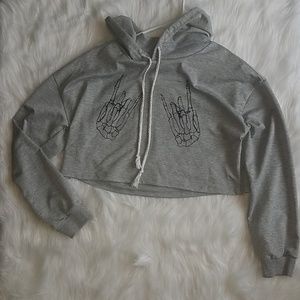 Romwe Cropped Skull Hands Sweatshirt